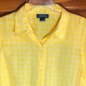 Jones New York Signature yellow/white geo cotton 1x button down